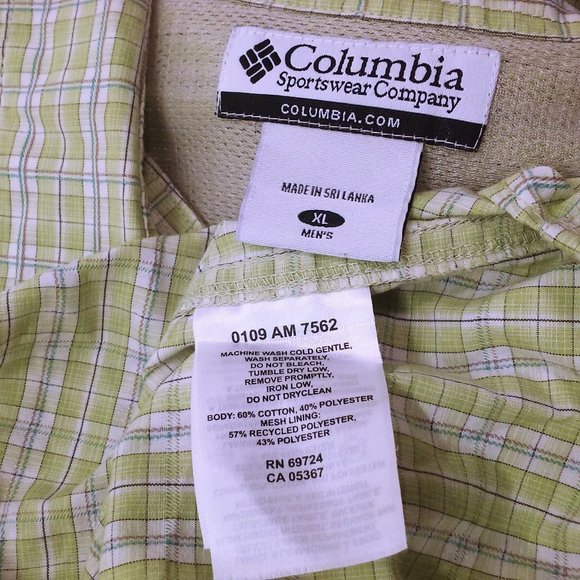 Vintage 90s Columbia Sport PFG Shirt OmniShade -XL Pockets Vented Plaid Green - Picture 6 of 10